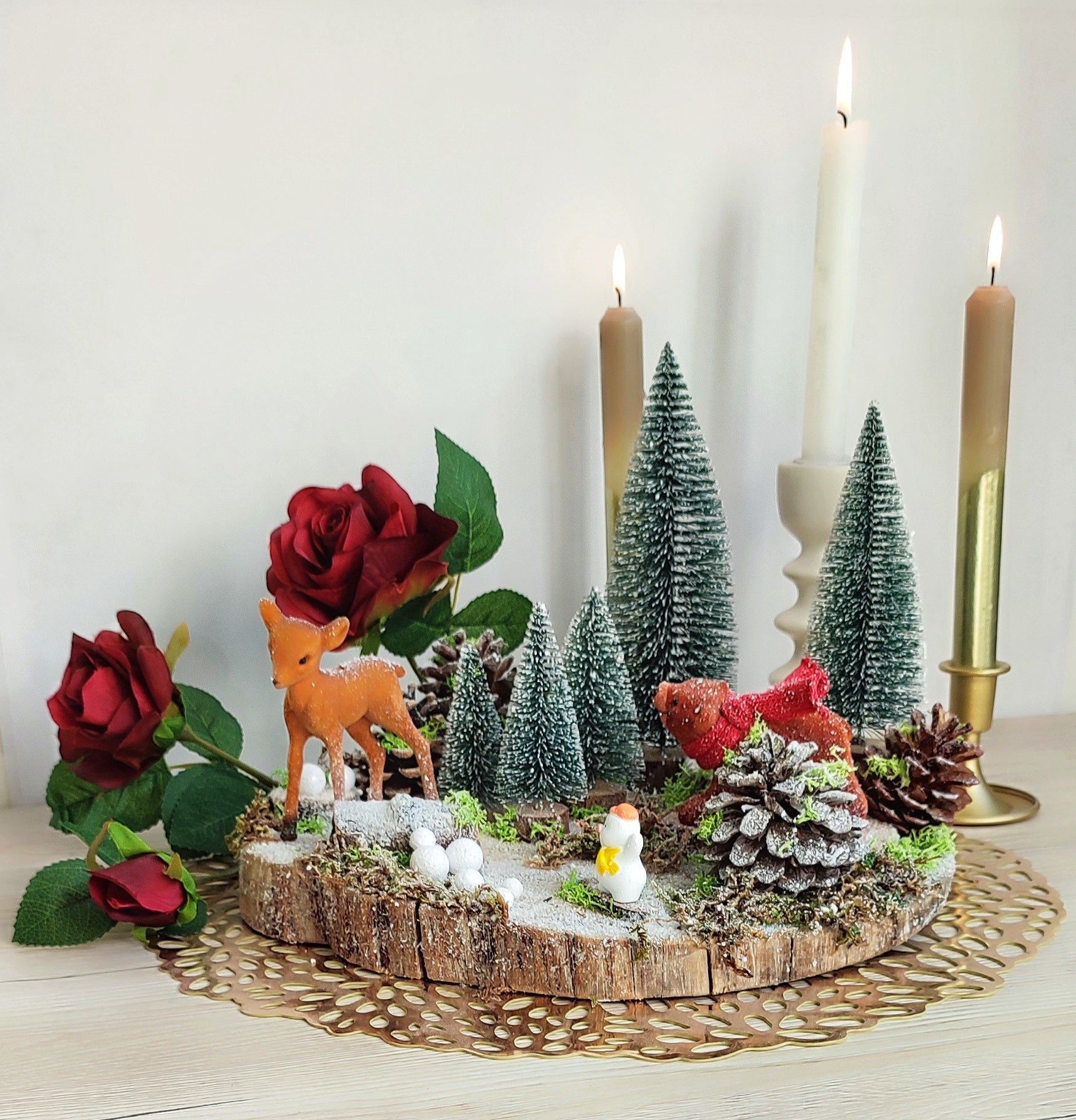 Scène de Noël miniature sur bois "Snow"
