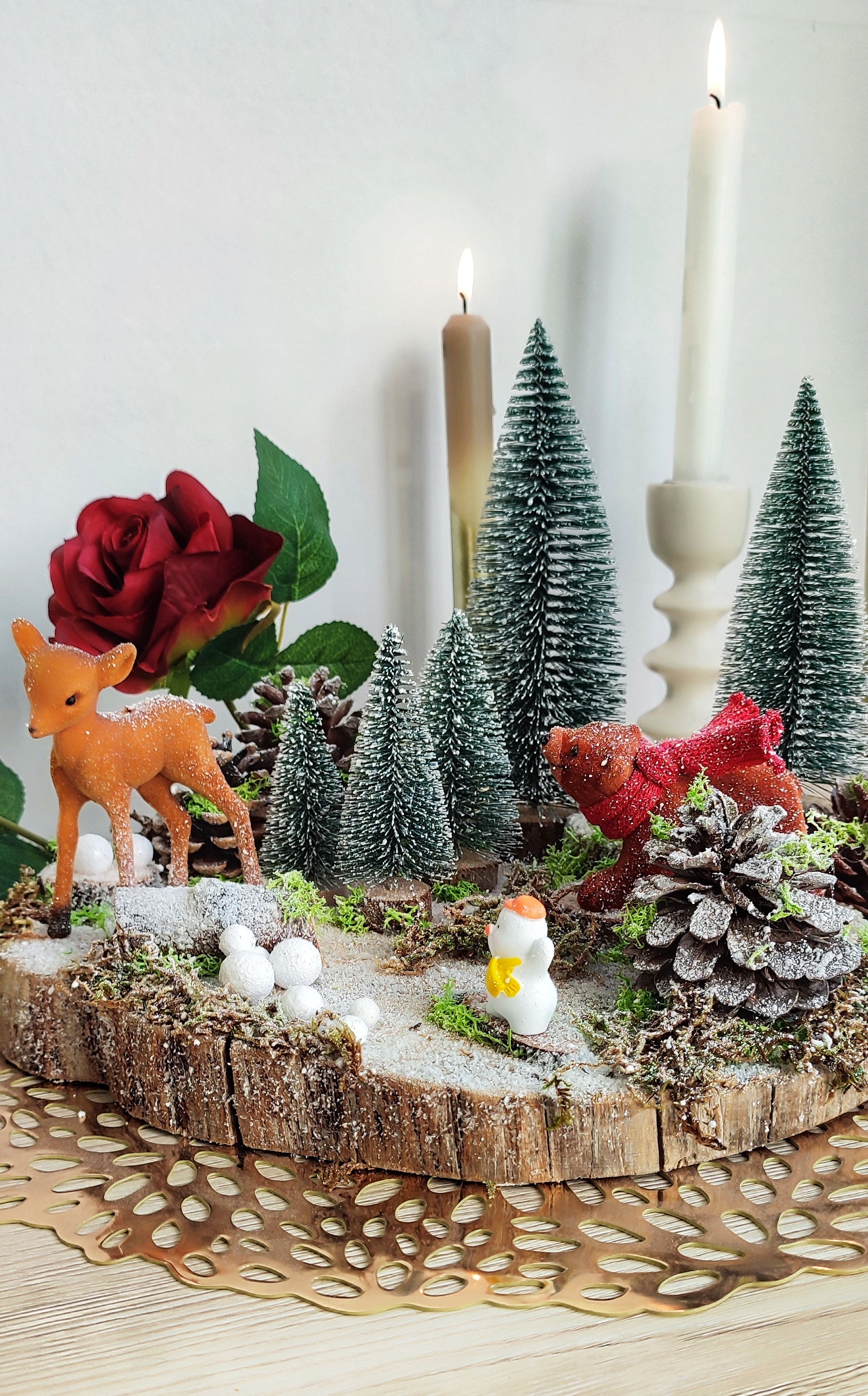 Scène de Noël miniature sur bois "Snow"