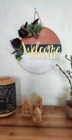 Decoración de pared redonda de madera "Welcome Home gold"