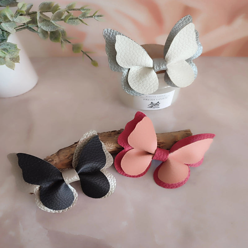 Barrette papillon en simili cuir Nos p'tits Bonheurs