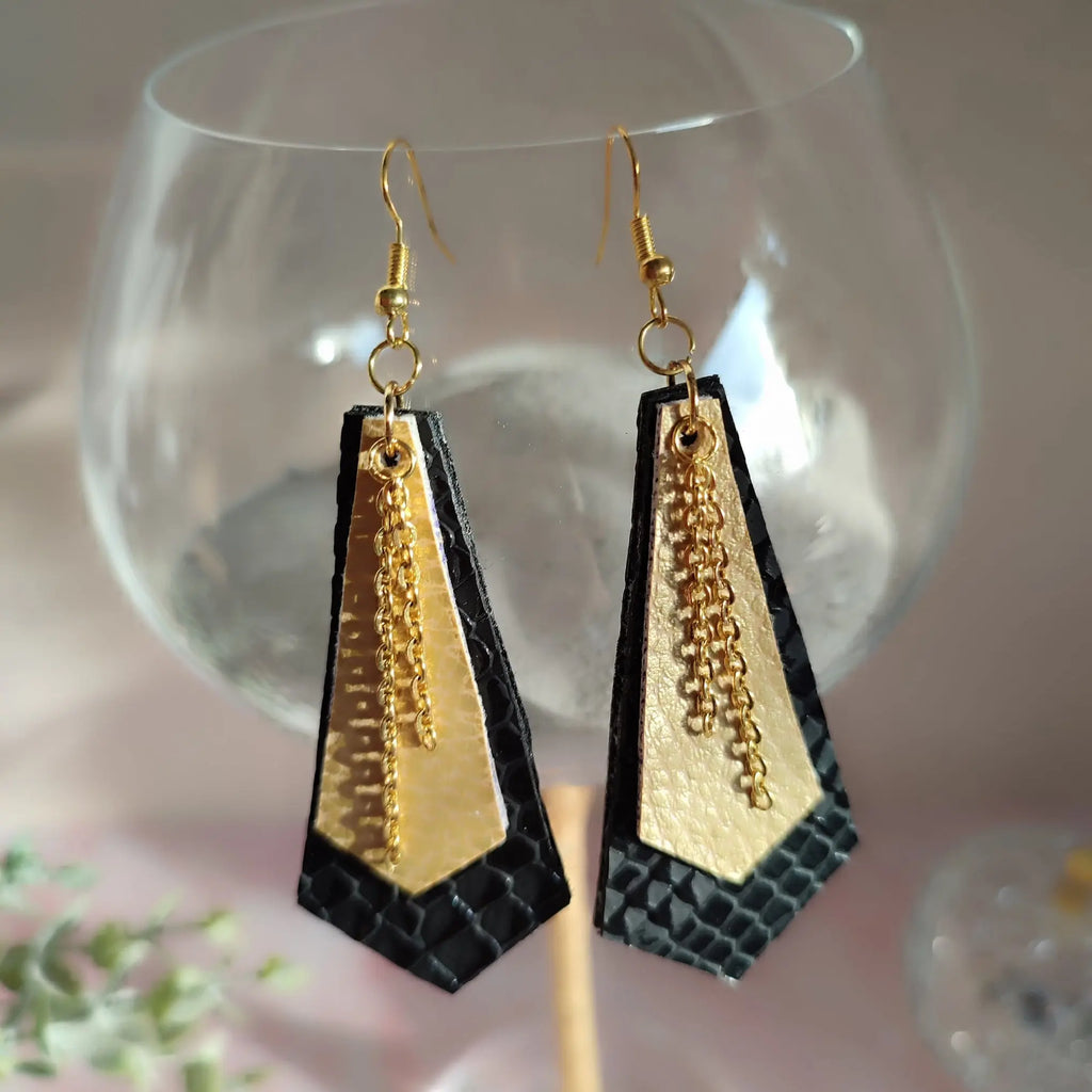 Boucles d’oreilles "Rock"– simili cuir et chaînes Nos p'tits Bonheurs