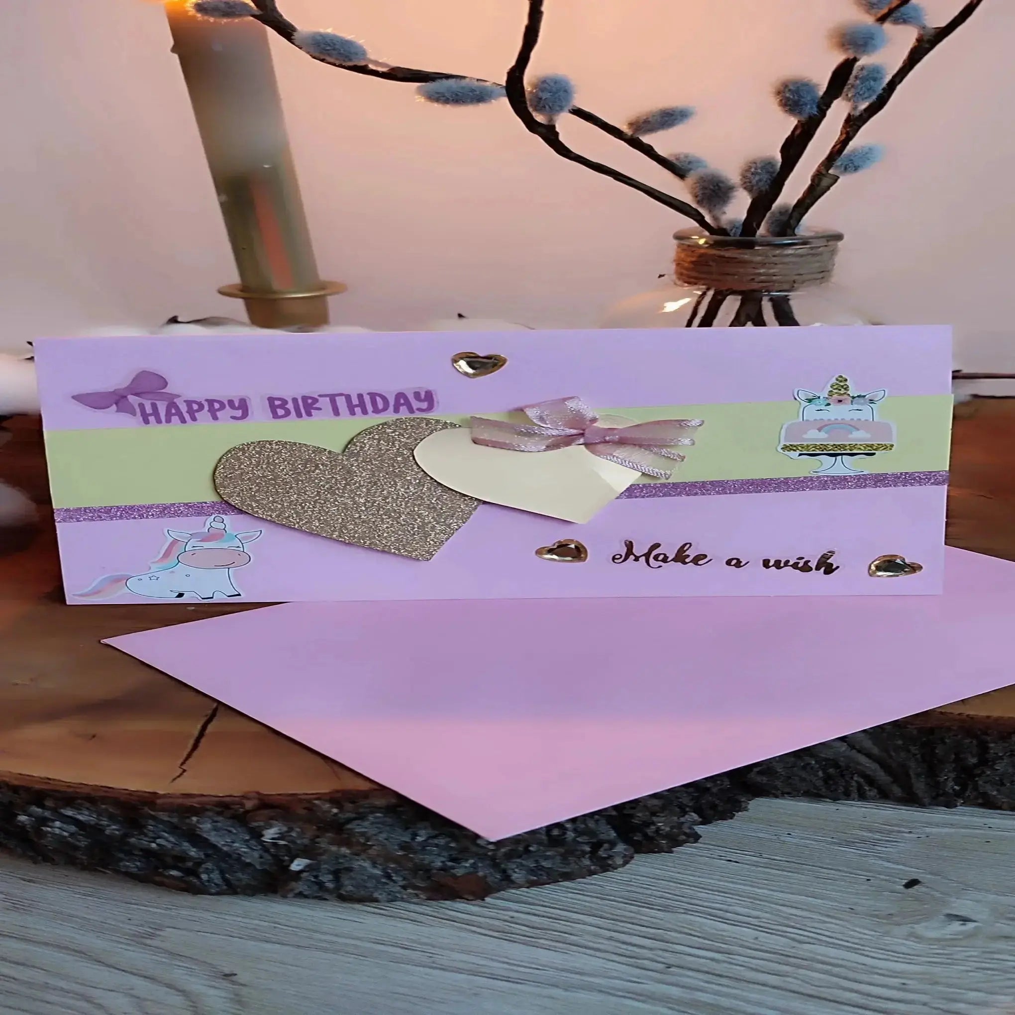 Carte d’anniversaire licorne – Happy Birthday & Make a Wish (Copie) Nos p'tits Bonheurs
