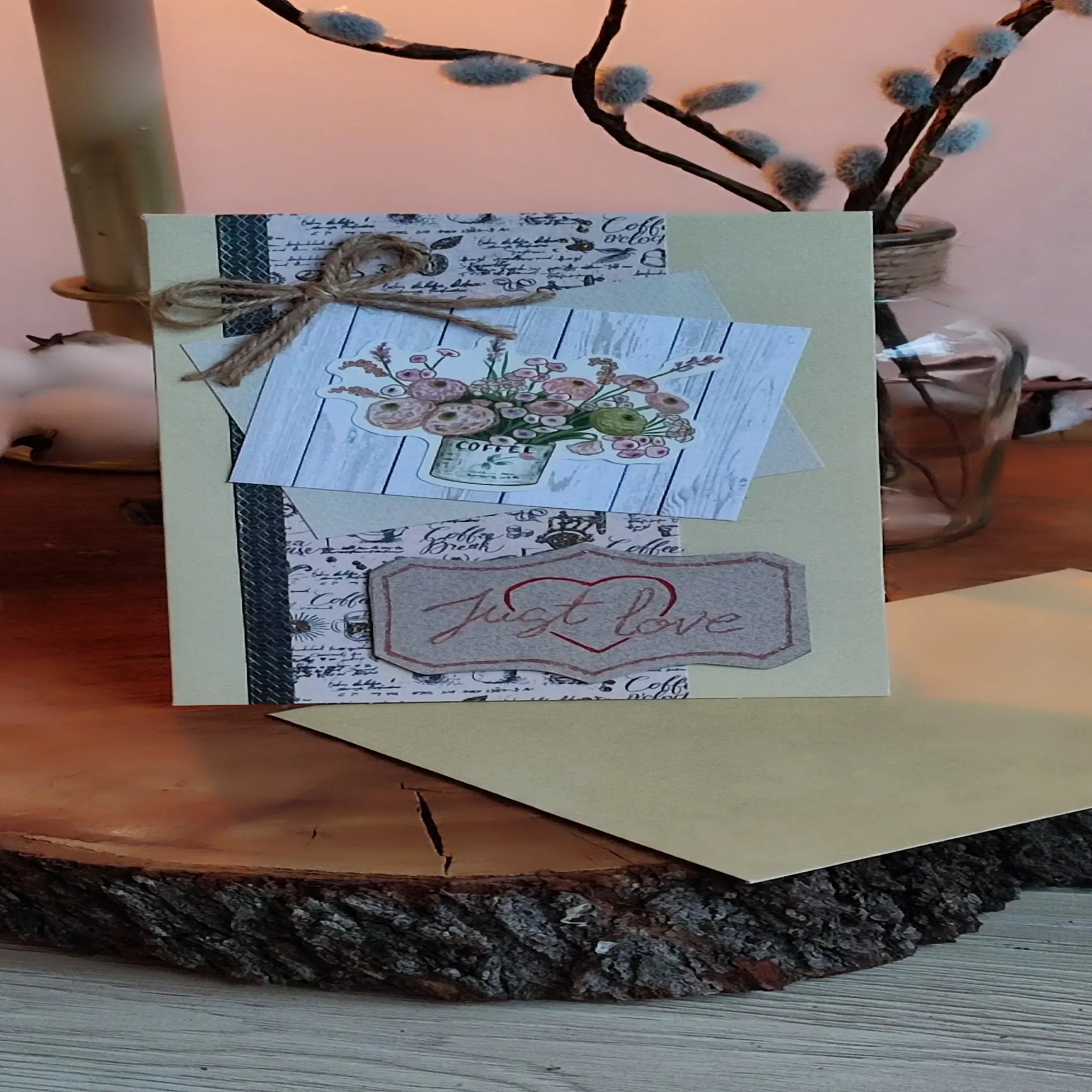 Carte artisanale “Just Love” – Bouquet & tons naturels Nos p'tits Bonheurs