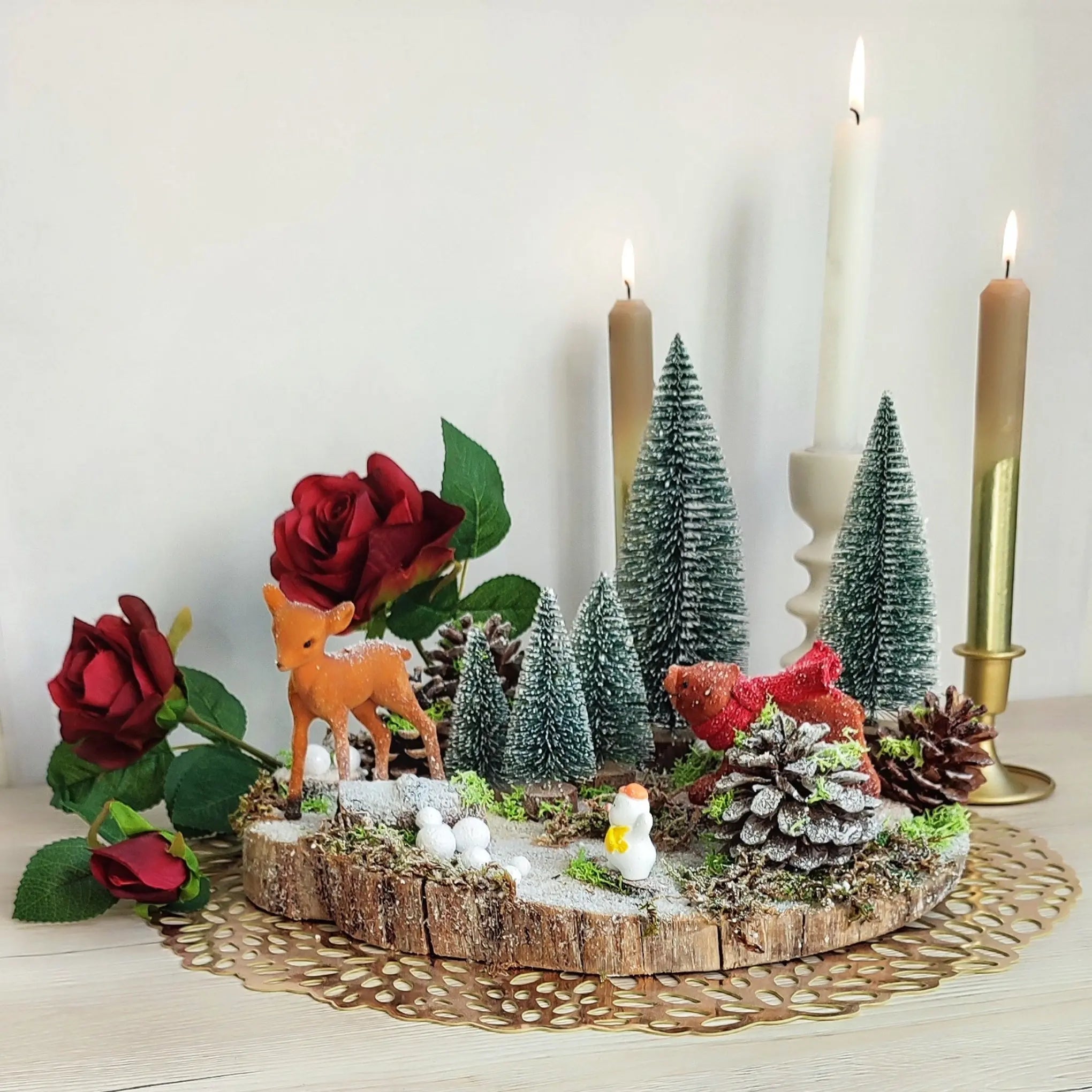 Scène décorative de Noël – Forêt enneigée avec animaux Nos p'tits Bonheurs